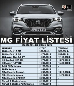 MG Fiyat Listesi Kasım 2023