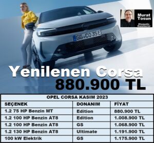 Opel Corsa Fiyat Listesi Kasım 2023