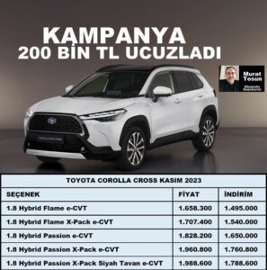 Toyota Corolla Cross Fiyatlar Kasım 2023