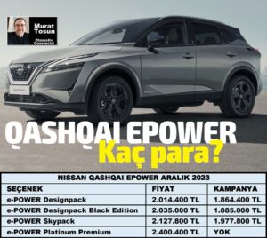 Nissan Qashqai EPower Fiyatlar Aralık 2023