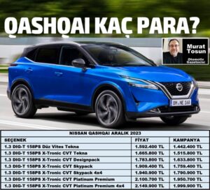 Nissan Qashqai Fiyat Listesi Aralık 2023