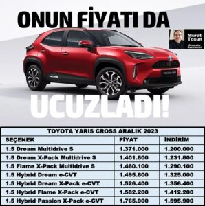 Toyota Yaris Cross indirim Aralık 2023