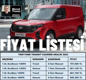 Yeni Ford Transit Courier fiyat listesi