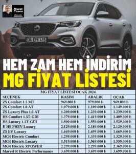 MG Fiyat Listesi Ocak 2024