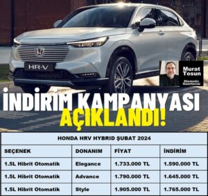 Honda HRV Fiyat Listesi Şubat 2024