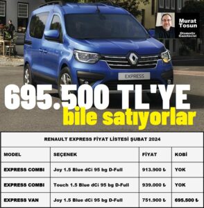 Renault Express Fiyat Listesi Şubat 2024