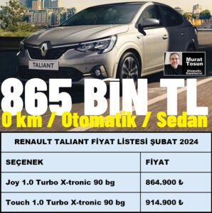 Renault Taliant Fiyat Listesi 2024 Şubat