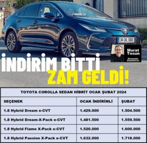 Toyota Corolla Fiyat Listesi Şubat 2024