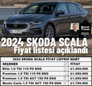 2024 Skoda Scala Fiyat Listesi Yeni