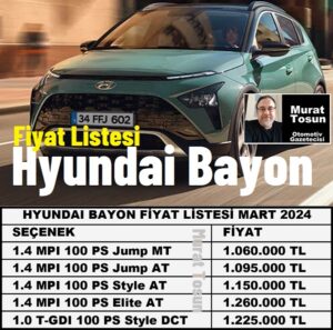 Hyundai Bayon Fiyat Listesi Mart 2024