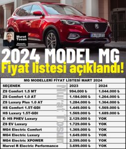 MG 2024 Fiyat Listesi 0 km