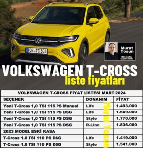 Volkswagen T Cross Fiyatları Mart 2024