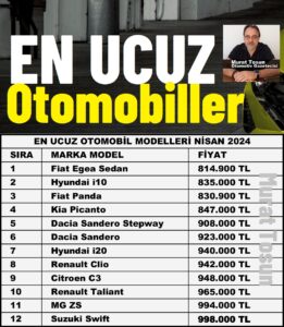 En ucuz otomobil modelleri Nisan 2024.