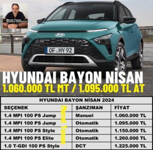 Hyundai Bayon Fiyat Listesi Nisan 2024