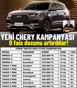 Chery Kampanya Mayıs 2024 0 km