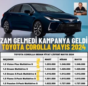 Toyota Corolla Sedan Fiyatları Mayıs 2024